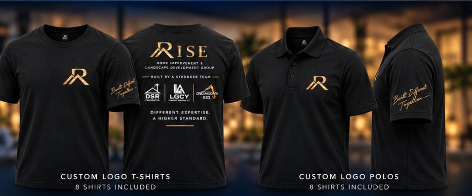 Rise branded T-shirts and polos shown in the LaunchPoint catalog