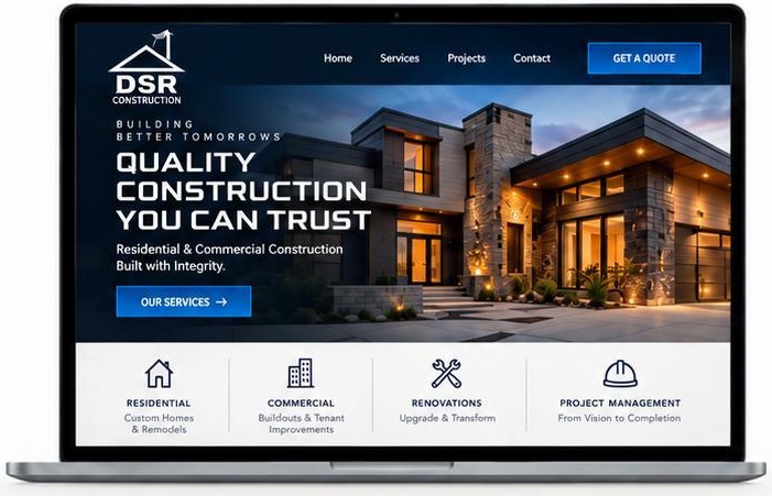DSR Construction website catalog example on a laptop