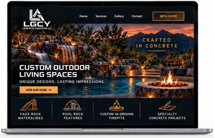 LGCY Concrete Creations website catalog example on a laptop
